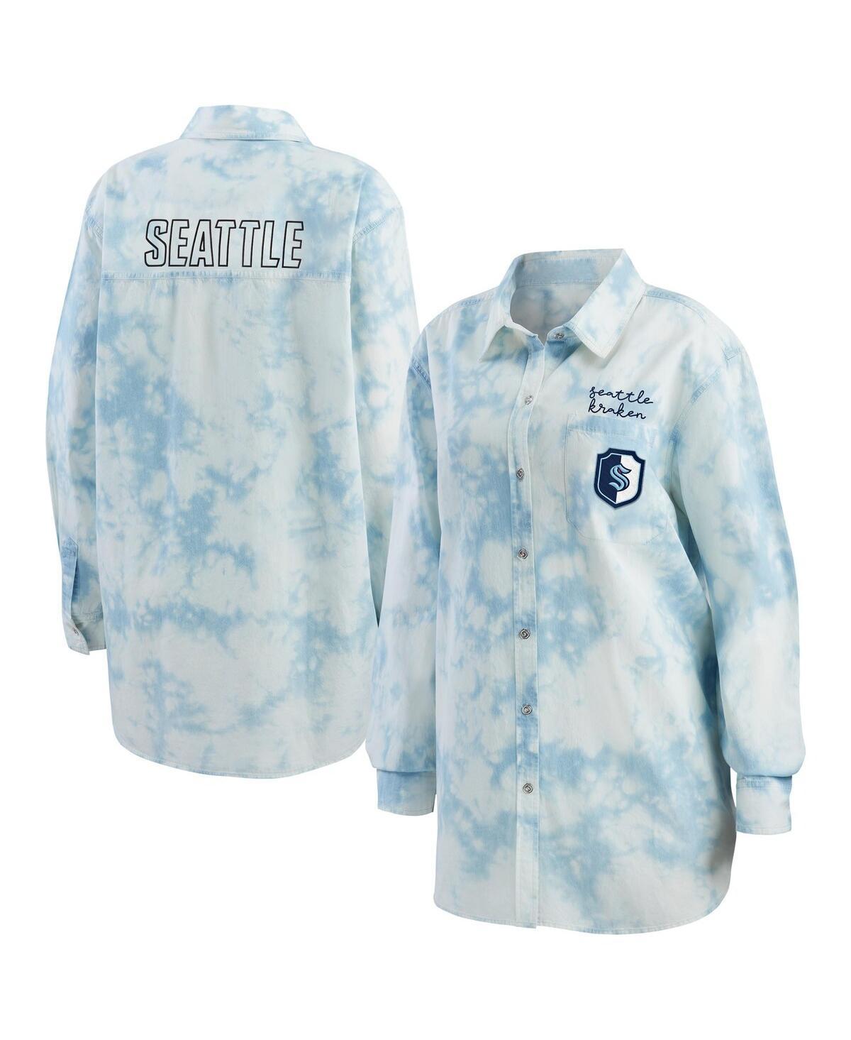 Womens Wear by Erin Andrews White Washington Capitals Oversized Tie-Dye Button-Up Denim Shirt Product Image