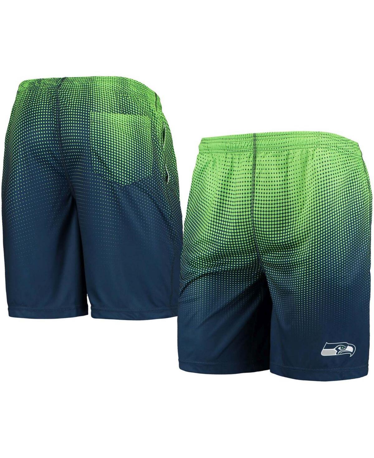 Mens College Navy and Neon Green Seattle Seahawks Pixel Gradient Training Shorts - College Navy Product Image