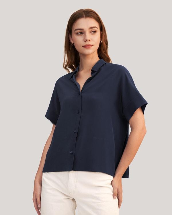 Casual Short Sleeves Loose Silk T-Shirt Product Image