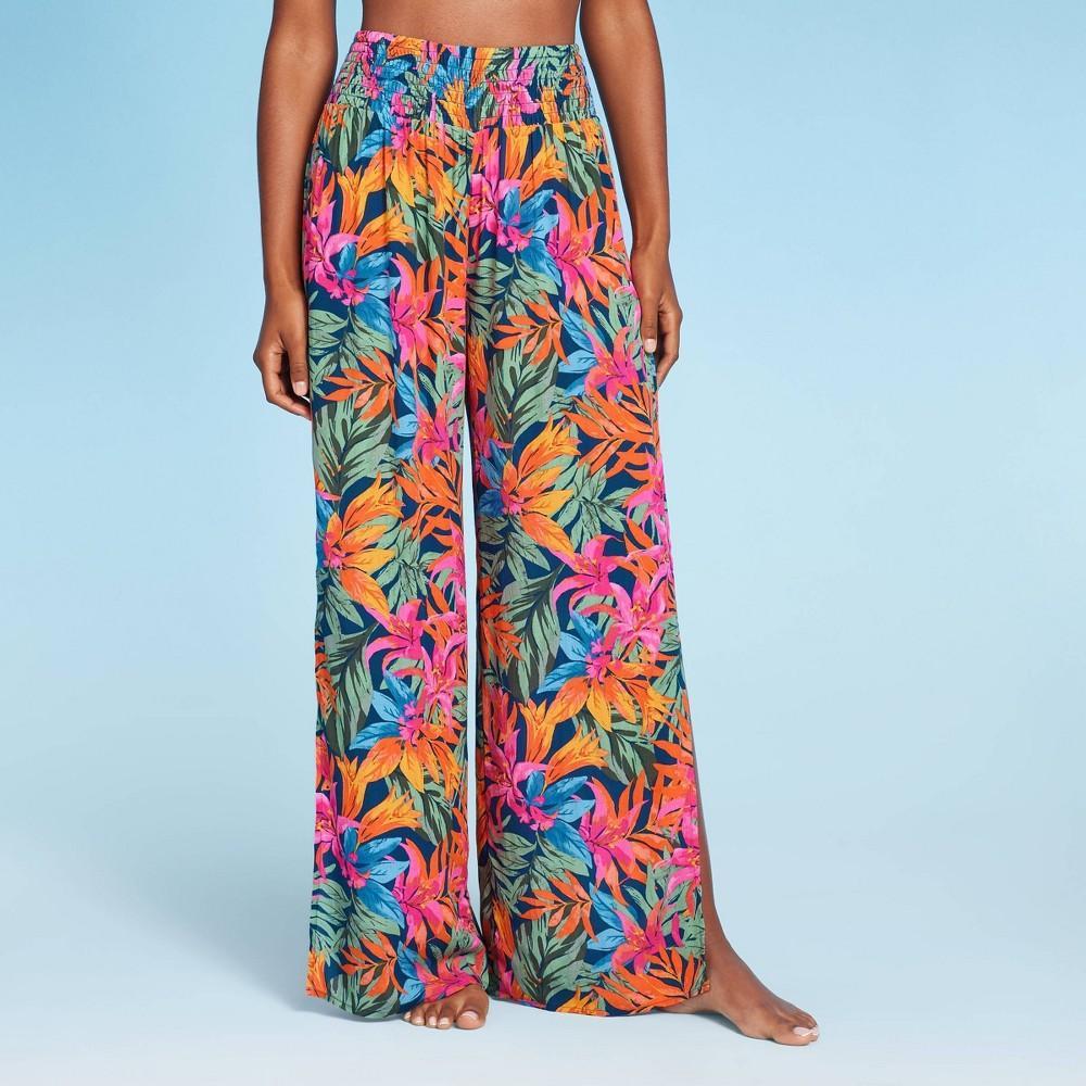 Womens Smocked Waist Side Slit Cover Up Pants - Shade & Shore Multi Tropical Floral Print 2X Product Image