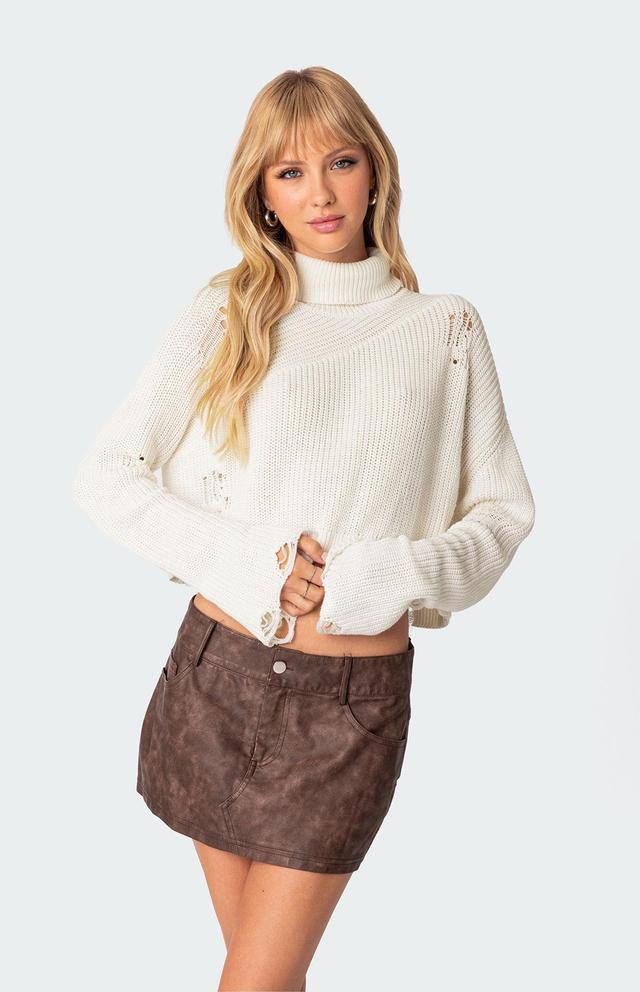 Edikted Women's Distressed Turtle Neck Cropped Sweater Product Image