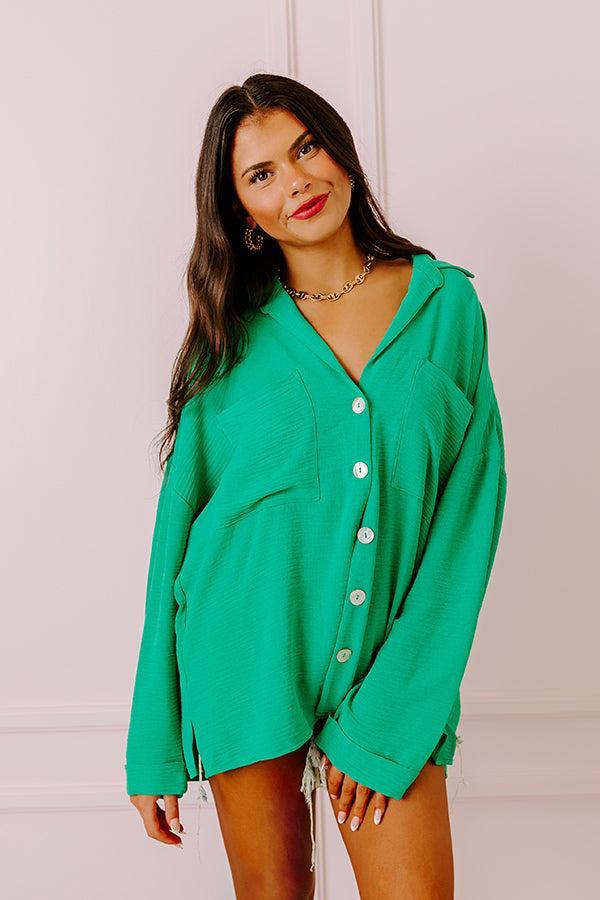 Puerto Vallarta Villa Button Up In Kelly Green Product Image