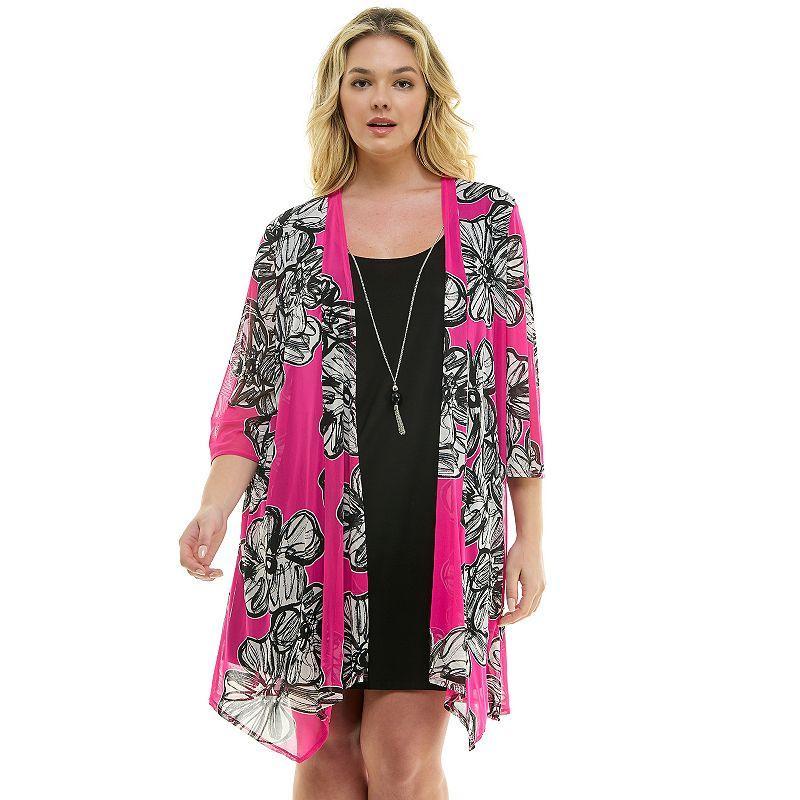 Plus Size Luxology 2-Piece 3/4 Sleeve Cardigan & Dress Set, Womens Product Image