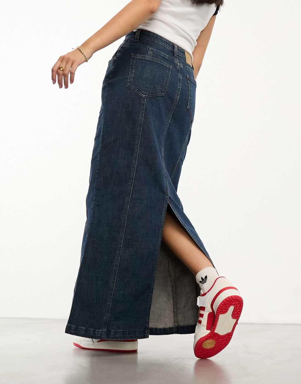 Cotton On fit flare denim maxi skirt Product Image