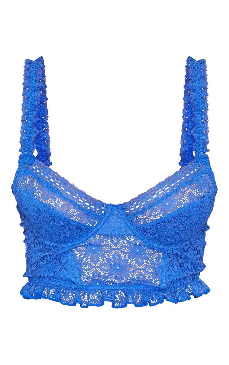 Bright Blue Lace Hook And Eye Detail Crop Corset Product Image