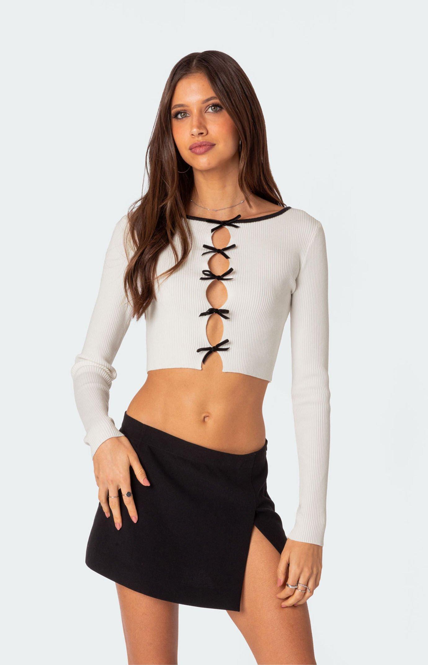 Edikted Women's Billy Bow Cut Out Ribbed Crop Top Product Image