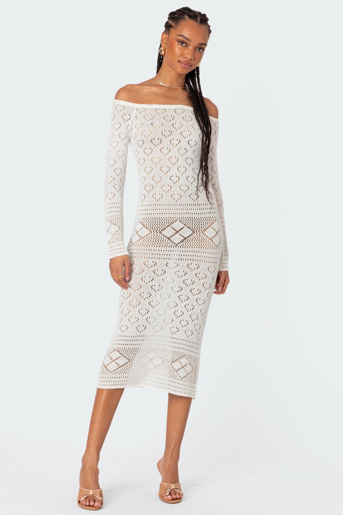 Lily Crochet Off Shoulder Midi Dress Product Image