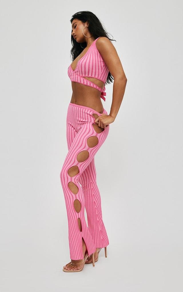 Pink Two Tone Knit Cut Out Side Leggings Product Image