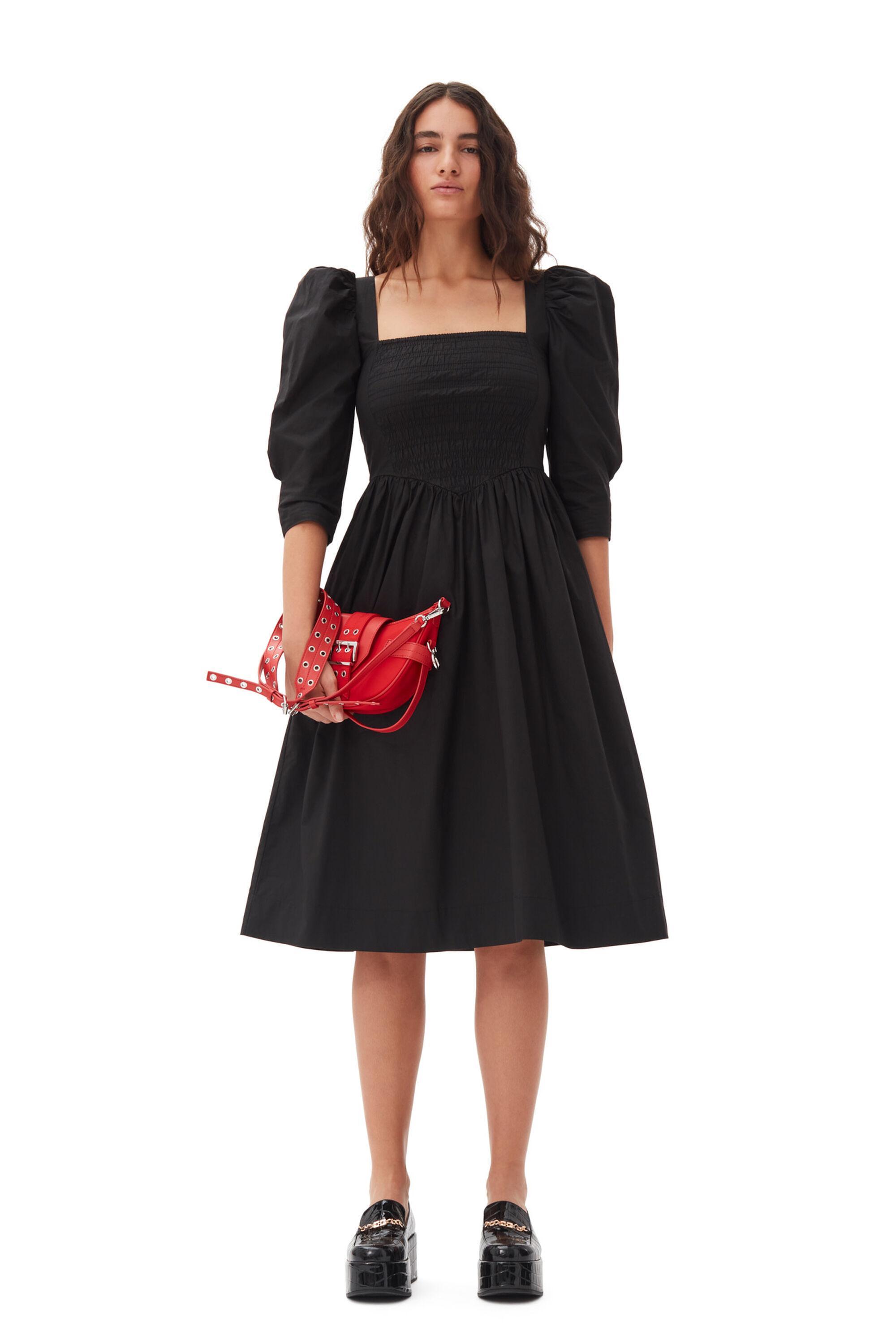 Black Cotton Poplin Smock Dress Product Image