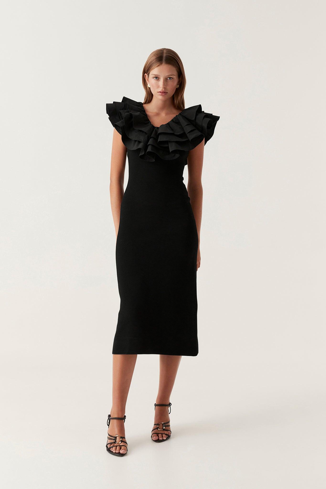 Transcendent Ruffle Midi Dress Female Product Image