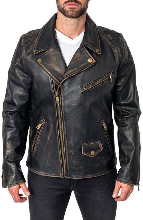 Mens Destroyed Leather Moto Jacket Product Image