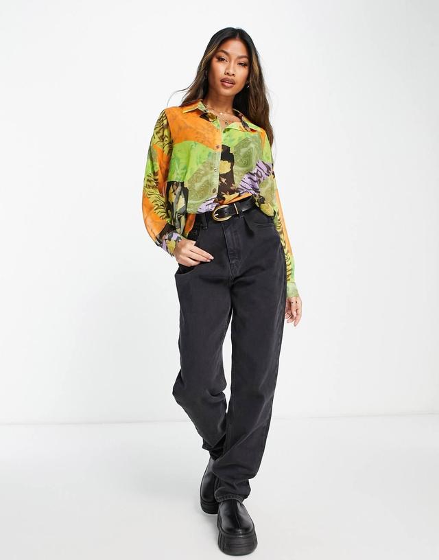 ASOS DESIGN long sleeve shirt in animal & floral tile print Product Image