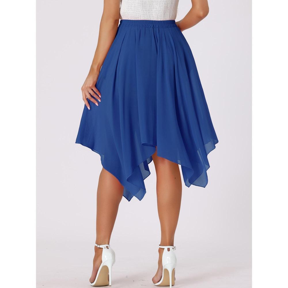 Allegra K Women's Elastic Waist Chiffon Handkerchief Hem Midi Skirt Royal Blue Medium Product Image