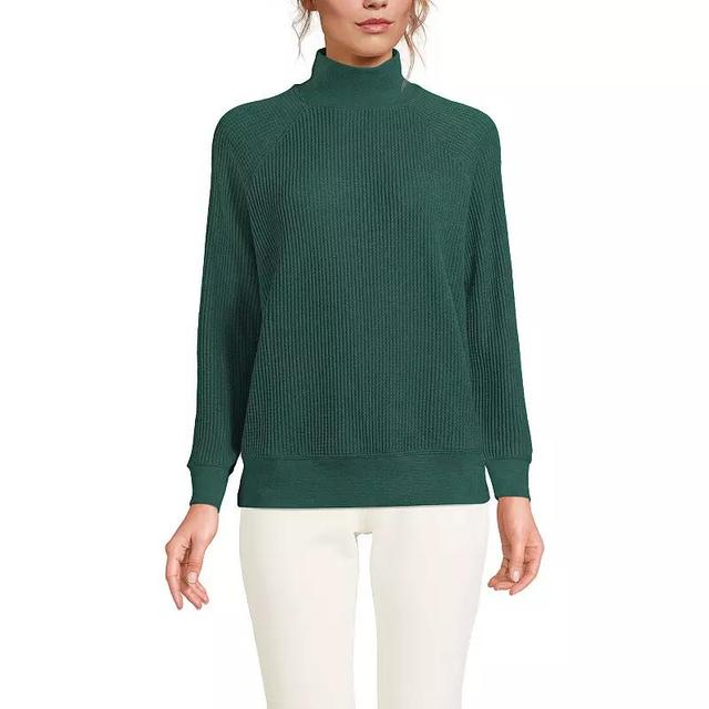 Womens Lands End Waffle Relaxed Long Sleeve Mockneck Pullover Sweater Product Image