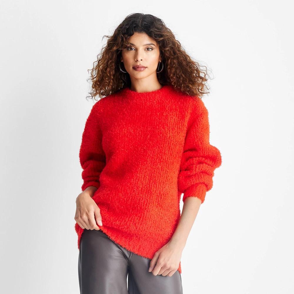 Womens Crewneck Relaxed Teddy Sweater - Future Collective Red XL Product Image