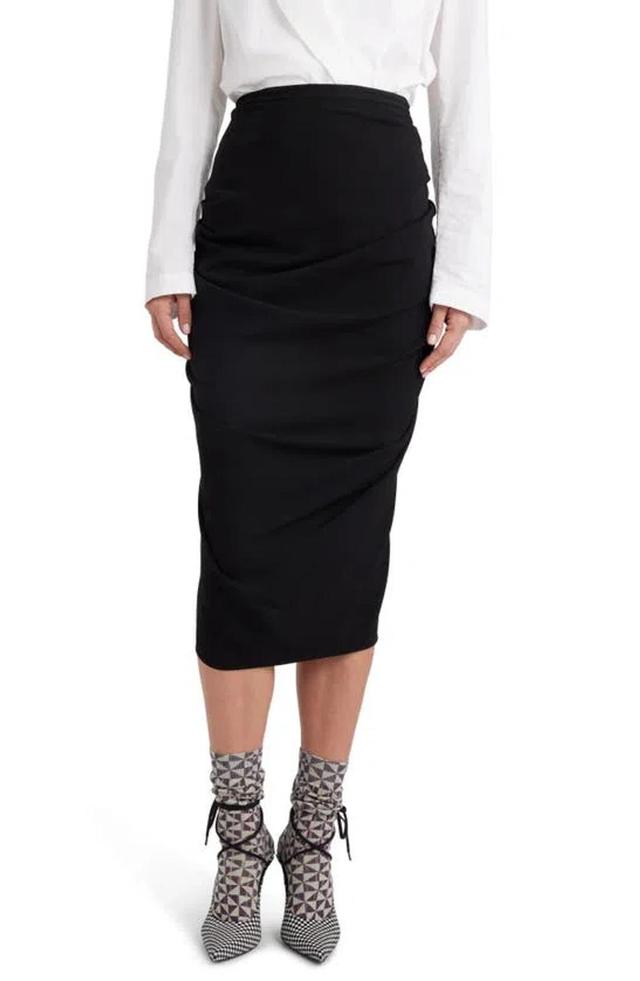 Sonata Ruched Wool Blend Midi Skirt In Black Product Image