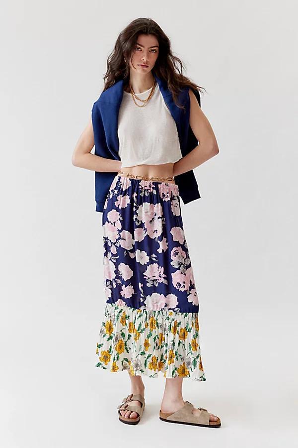 Urban Renewal Remade Floral Spliced Ruffle Hem Maxi Skirt Womens at Urban Outfitters product image