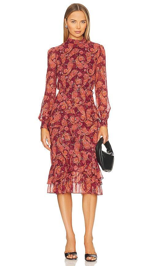 Womens Isa Ruffled Printed Silk Midi-Dress Product Image