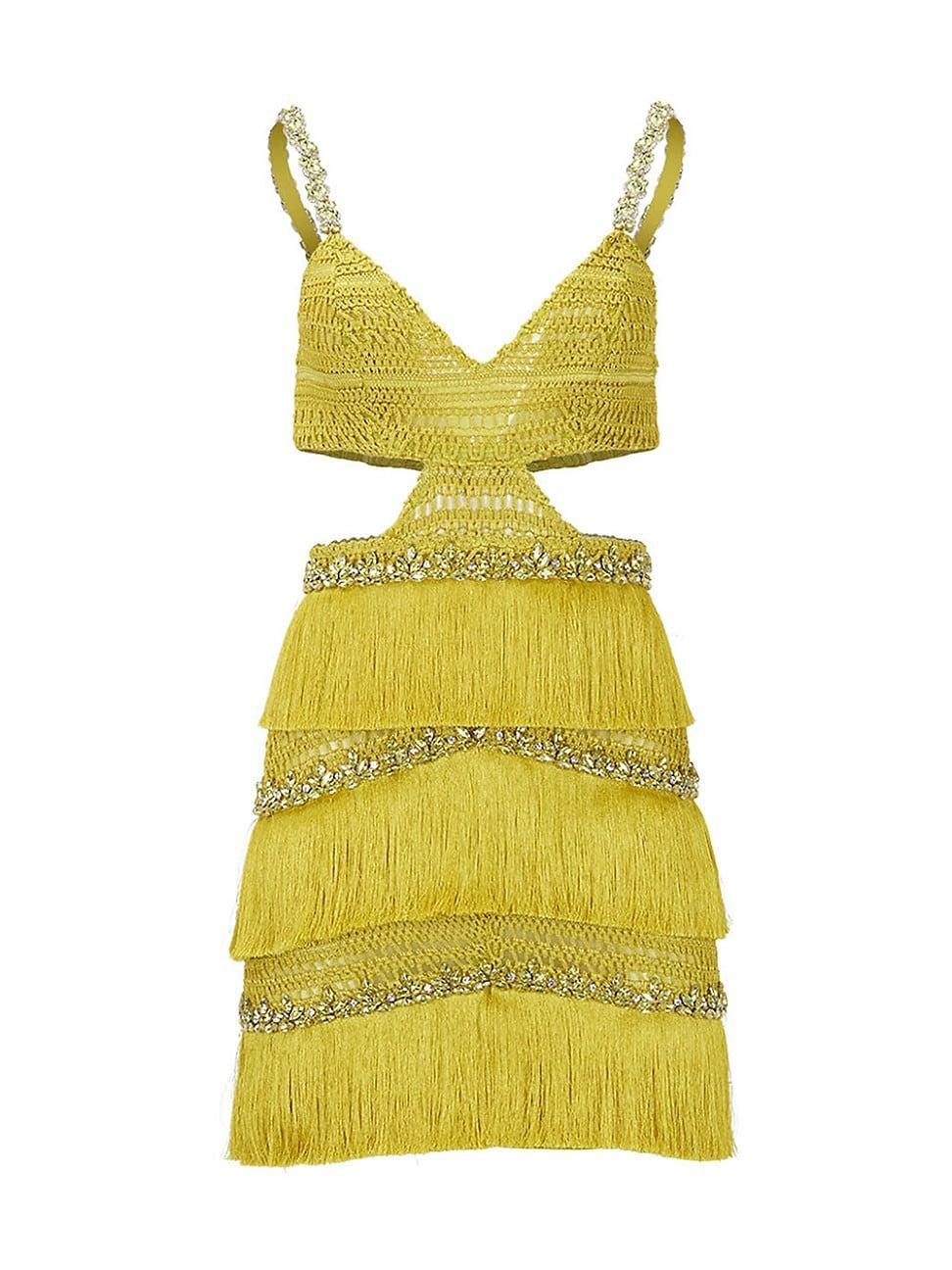 Womens Cut-Out Beaded Fringe Minidress Product Image