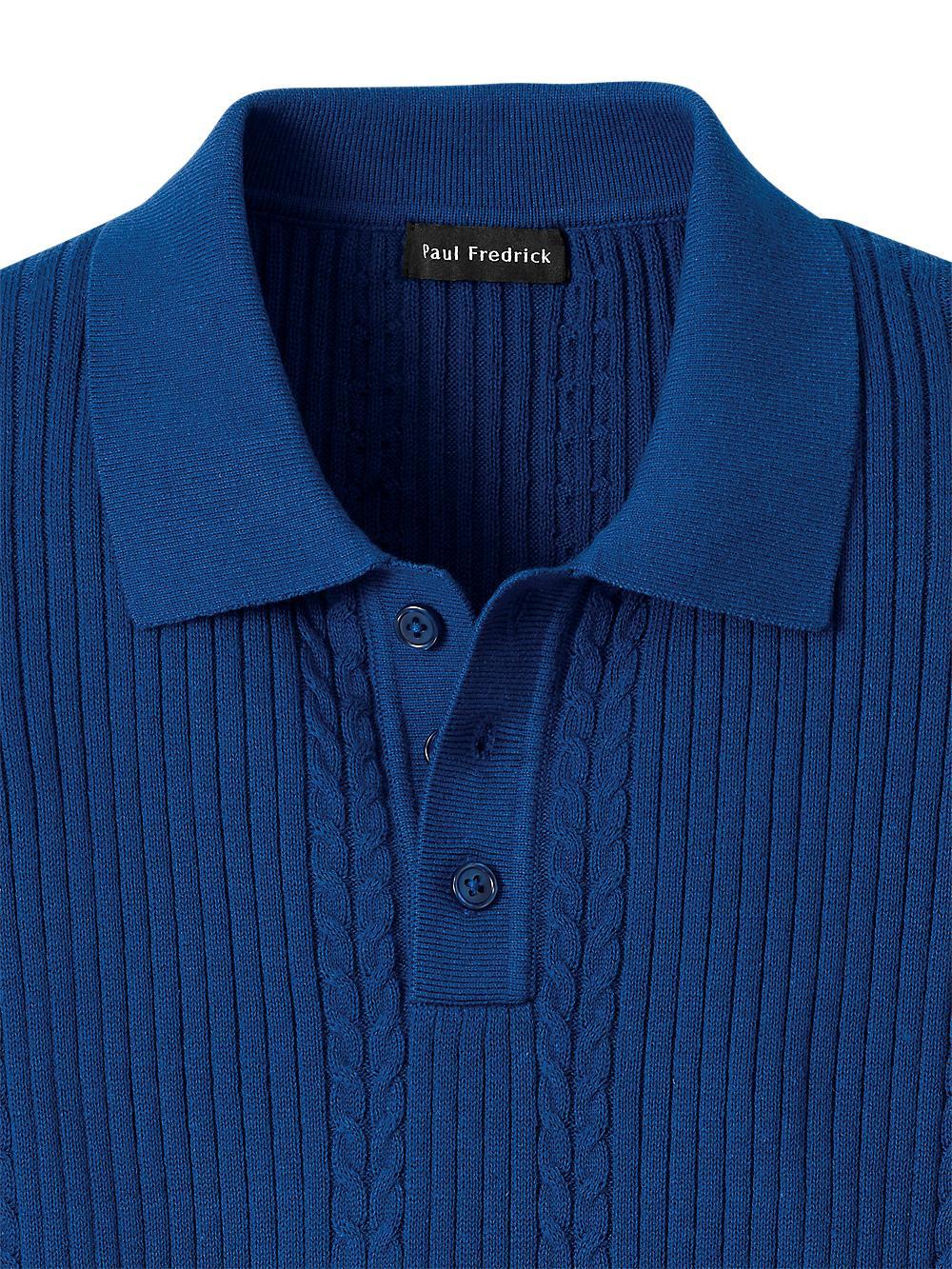 Cotton Three Button Polo - Blue Product Image