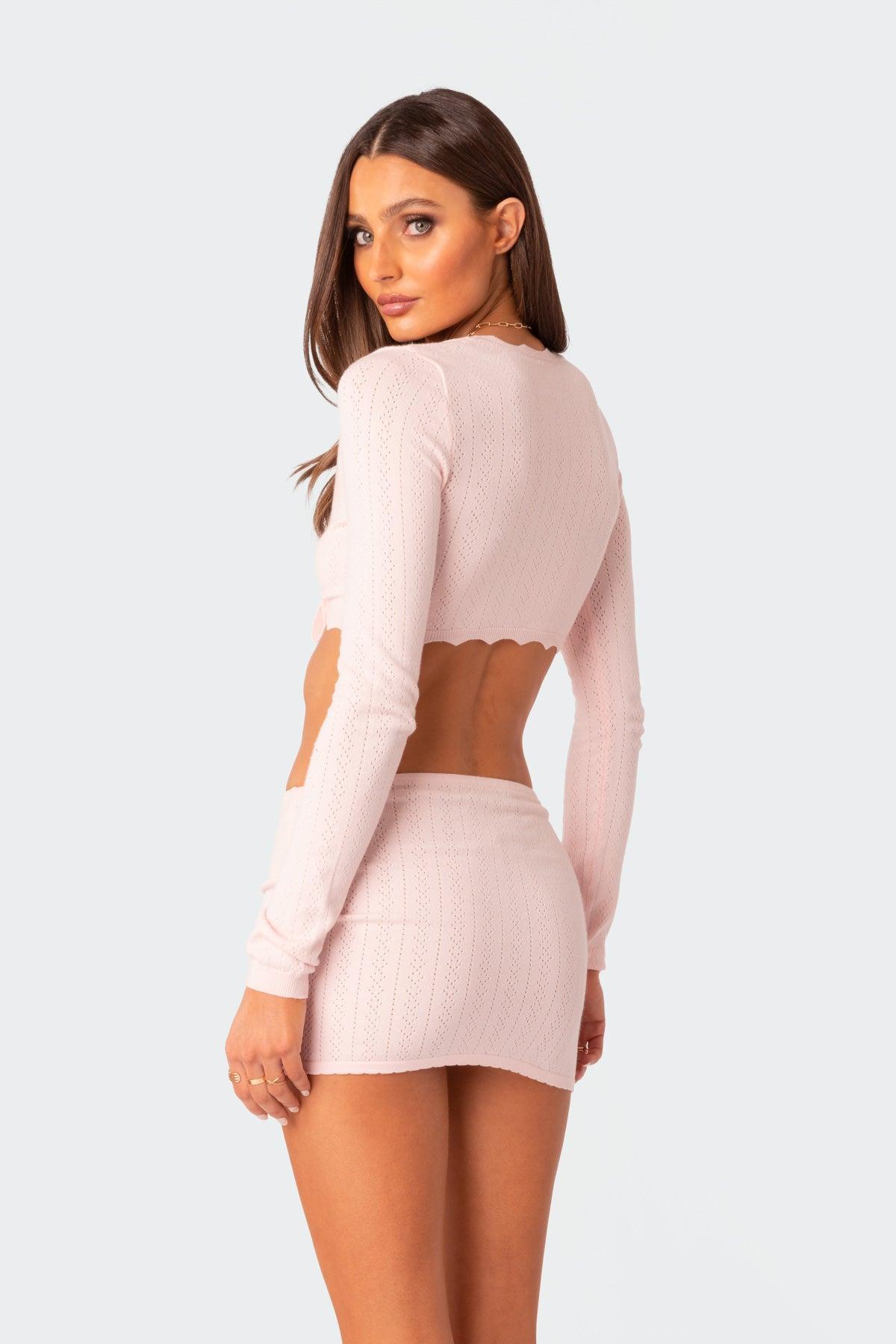 Pointelle Tie Front Knit Crop Top Product Image