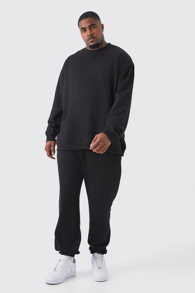 Mens Black Plus Oversized Sweatshirt Tracksuit, Black Product Image