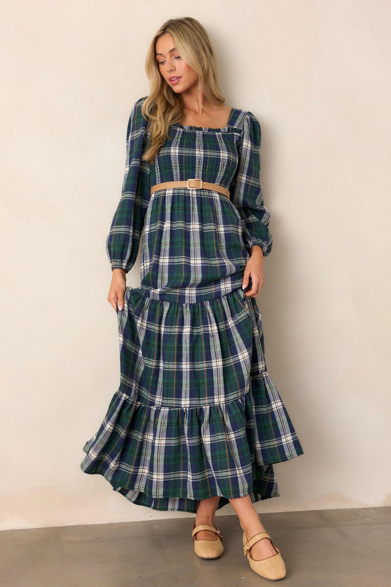 Sweet Sentiments Forest Green Plaid Maxi Dress Product Image