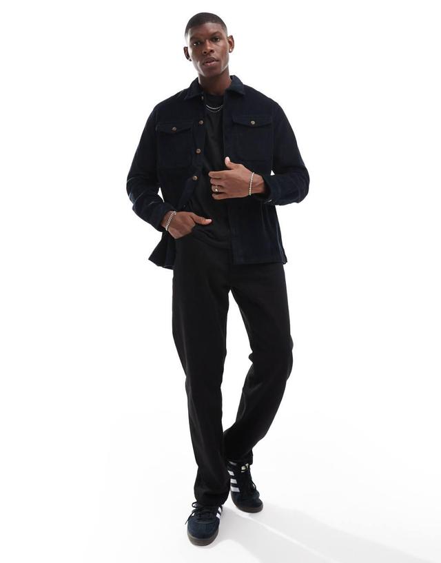 Jack & Jones oversized cord overshirt in black Product Image