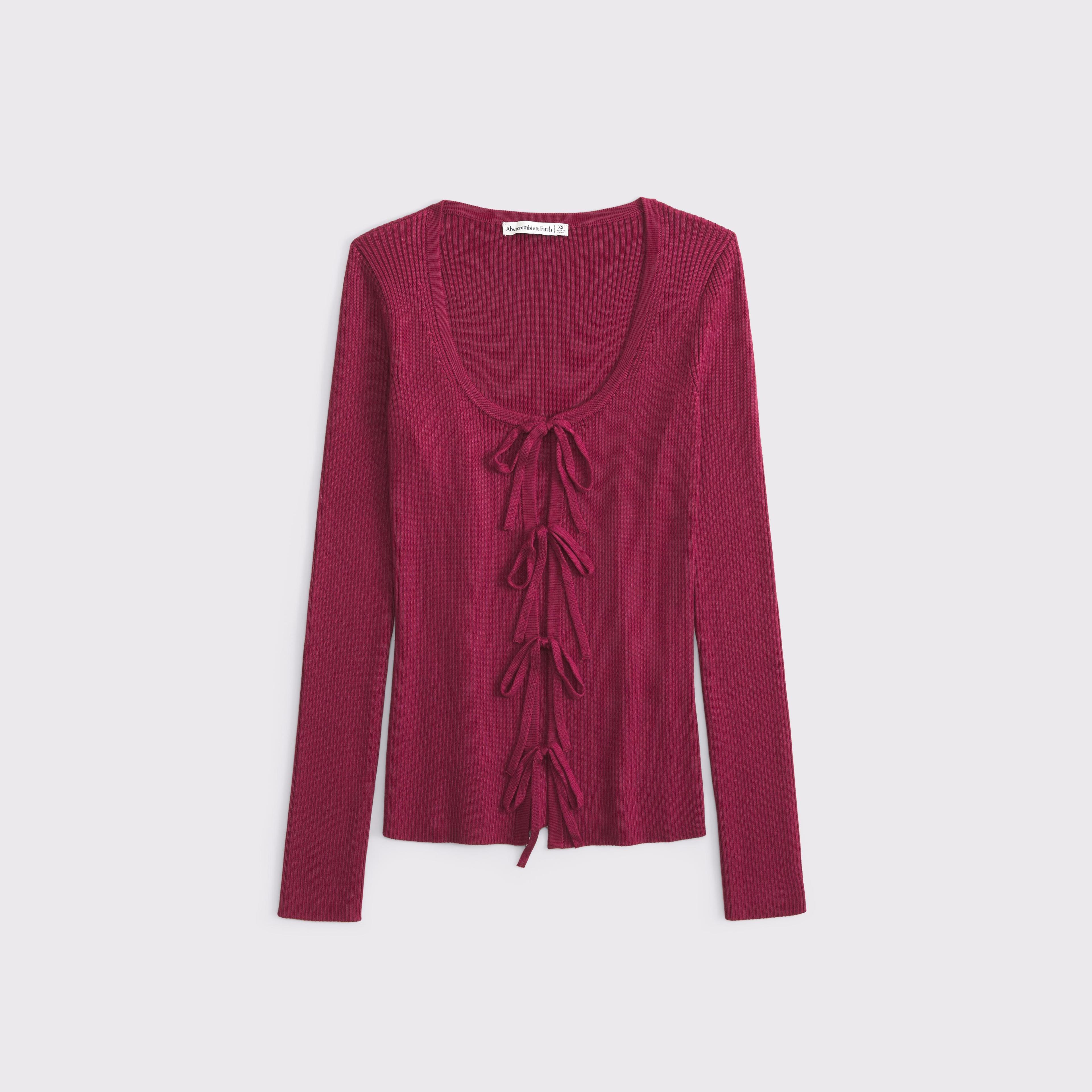 Slim Ribbed Tie-Front Cardigan Product Image