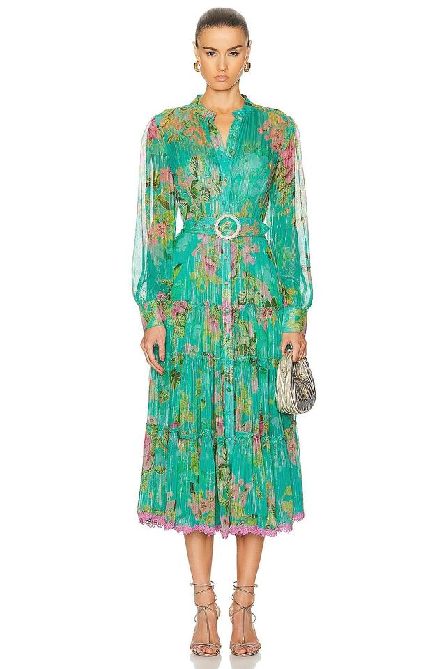 HEMANT AND NANDITA Azra Shirt Buckle Belt Dress Teal. (also in ). Product Image