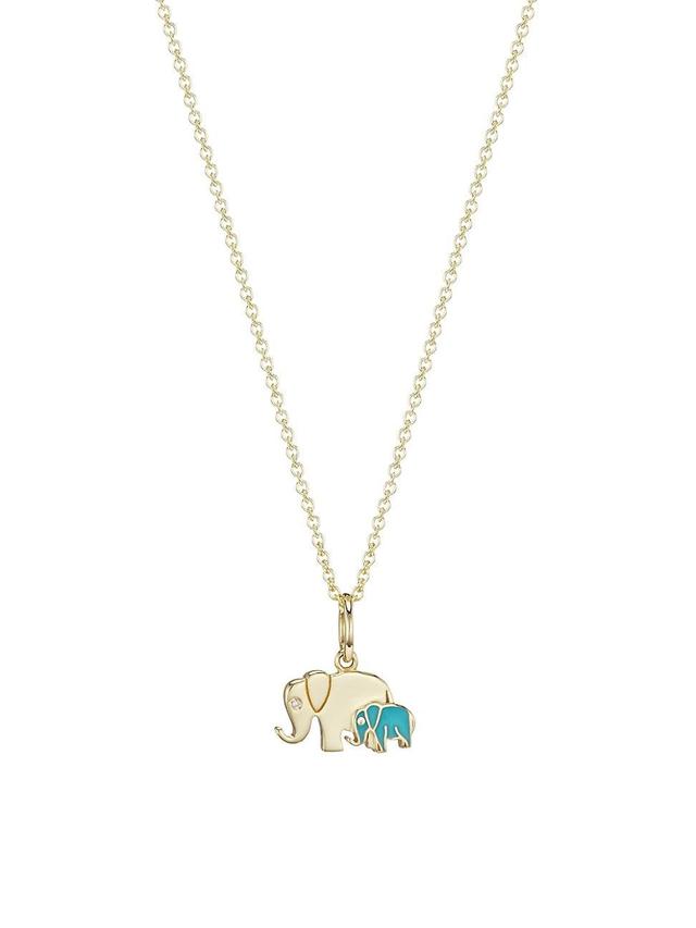 Womens 14K Yellow Gold, Diamond & Enamel Elephant Family Pendant Necklace Product Image