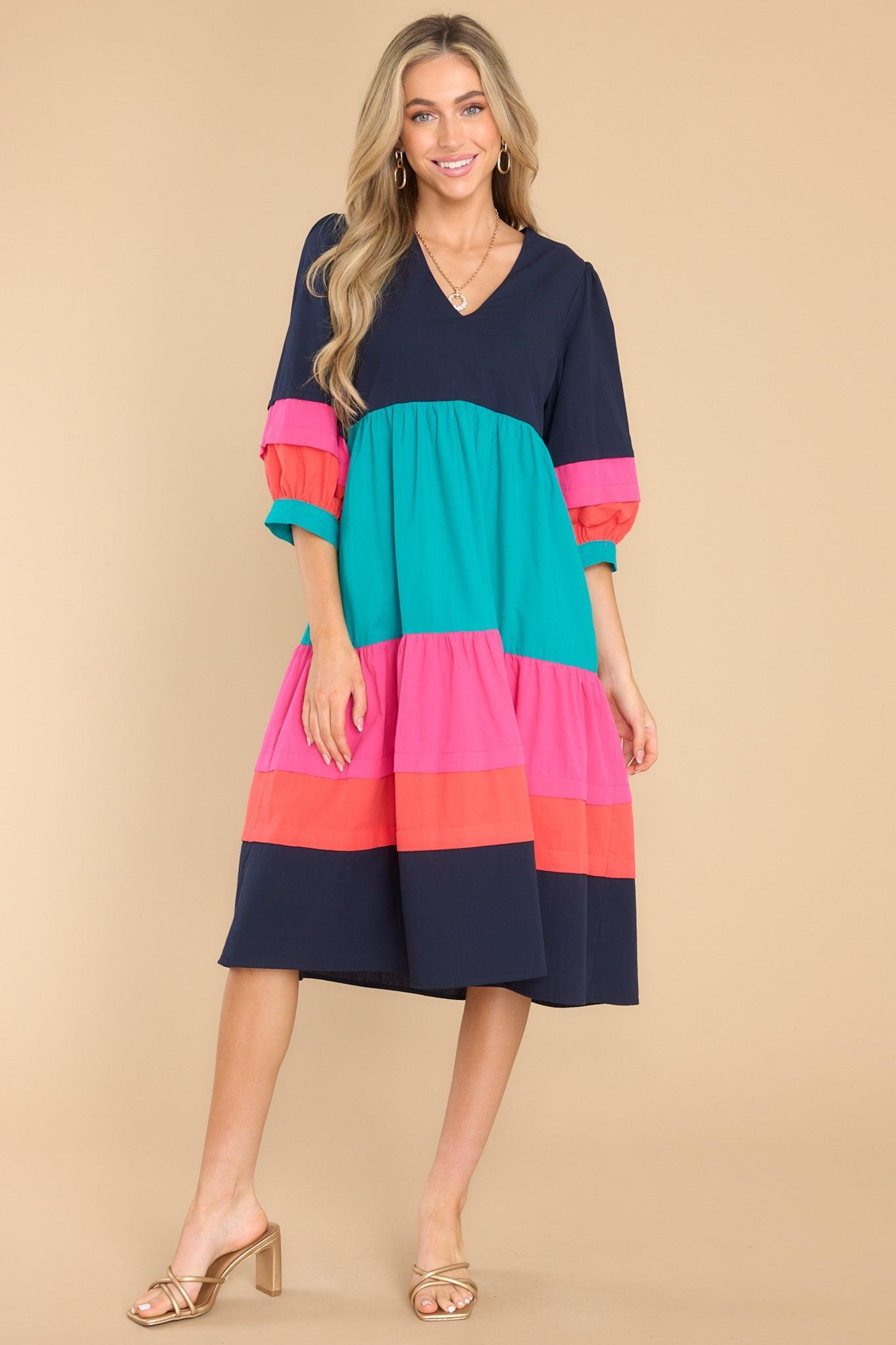 Aura Destined To Impress Navy Multi Midi Dress Product Image