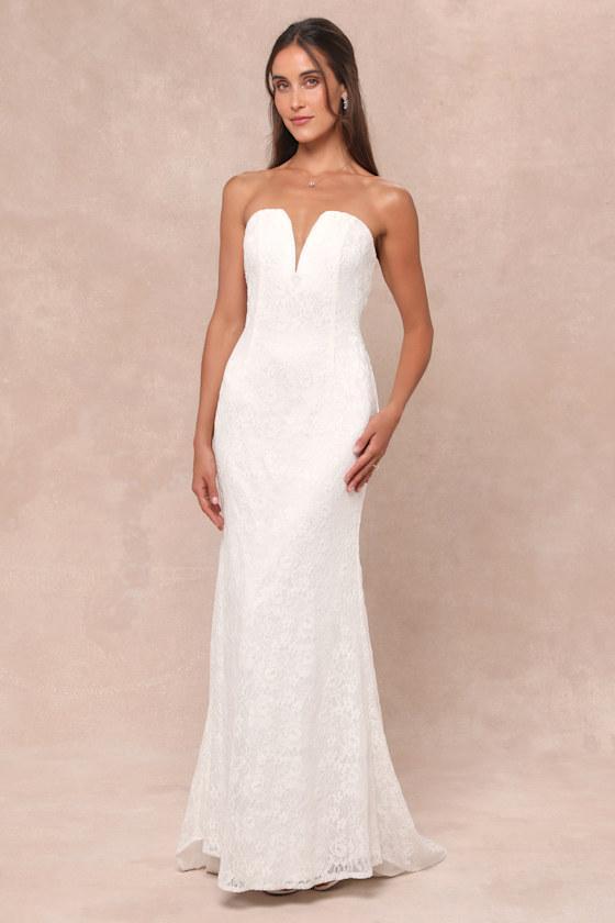 Gorgeous Love White Lace Strapless Mermaid Maxi Dress Product Image