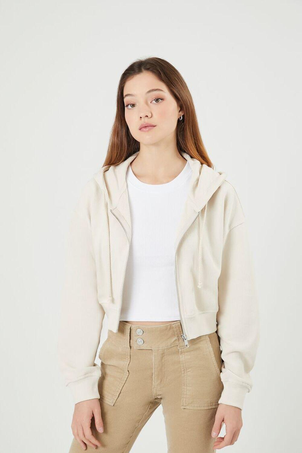 Ribbed Cropped Zip-Up Hoodie | Forever 21 Product Image