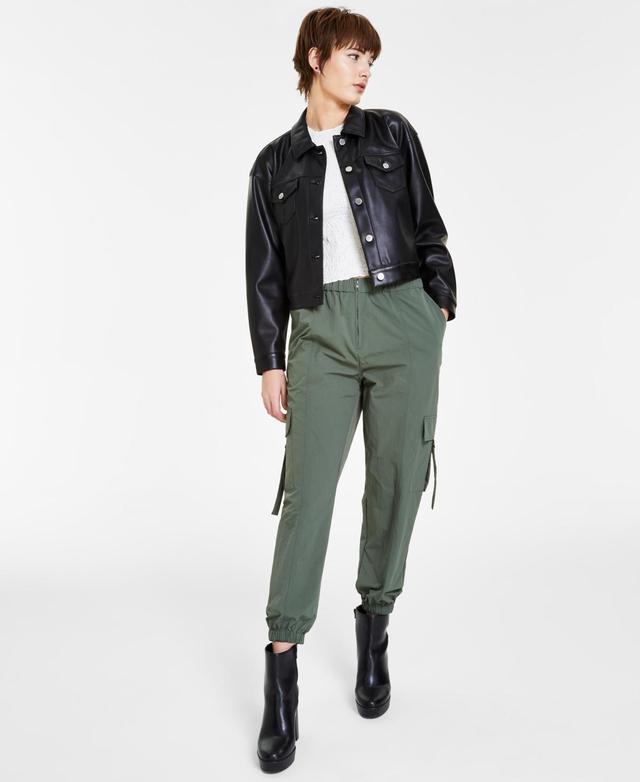 Bar Iii Womens Faux Leather Cropped Jacket Textured Sleeveless Top Everything Cargo Pants Created For Macys Product Image