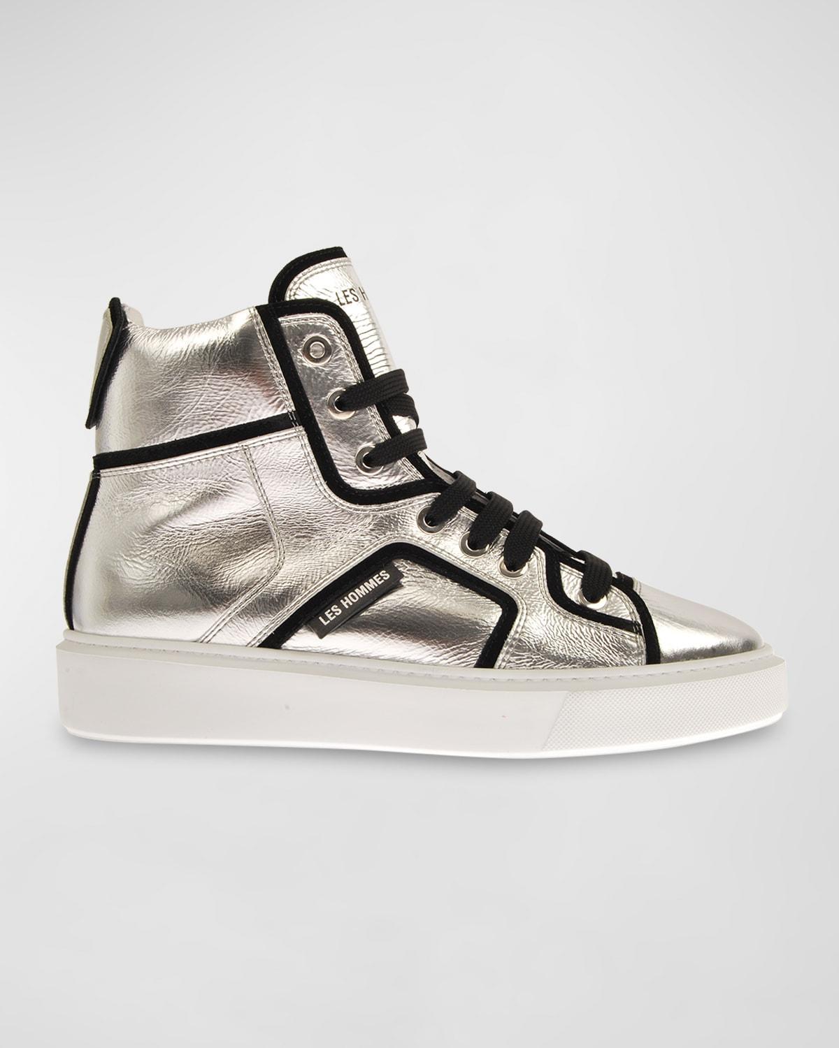 Mens Metallic Leather High-Top Sneakers Product Image