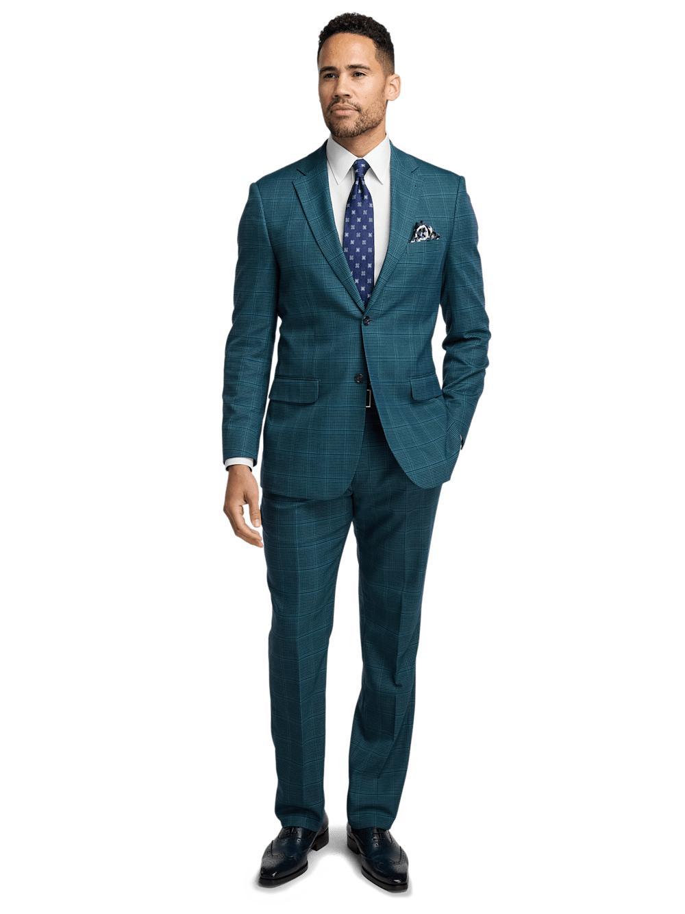 Microfiber Houndstooth Single Breasted Notch Lapel Suit - Navy/blue Product Image