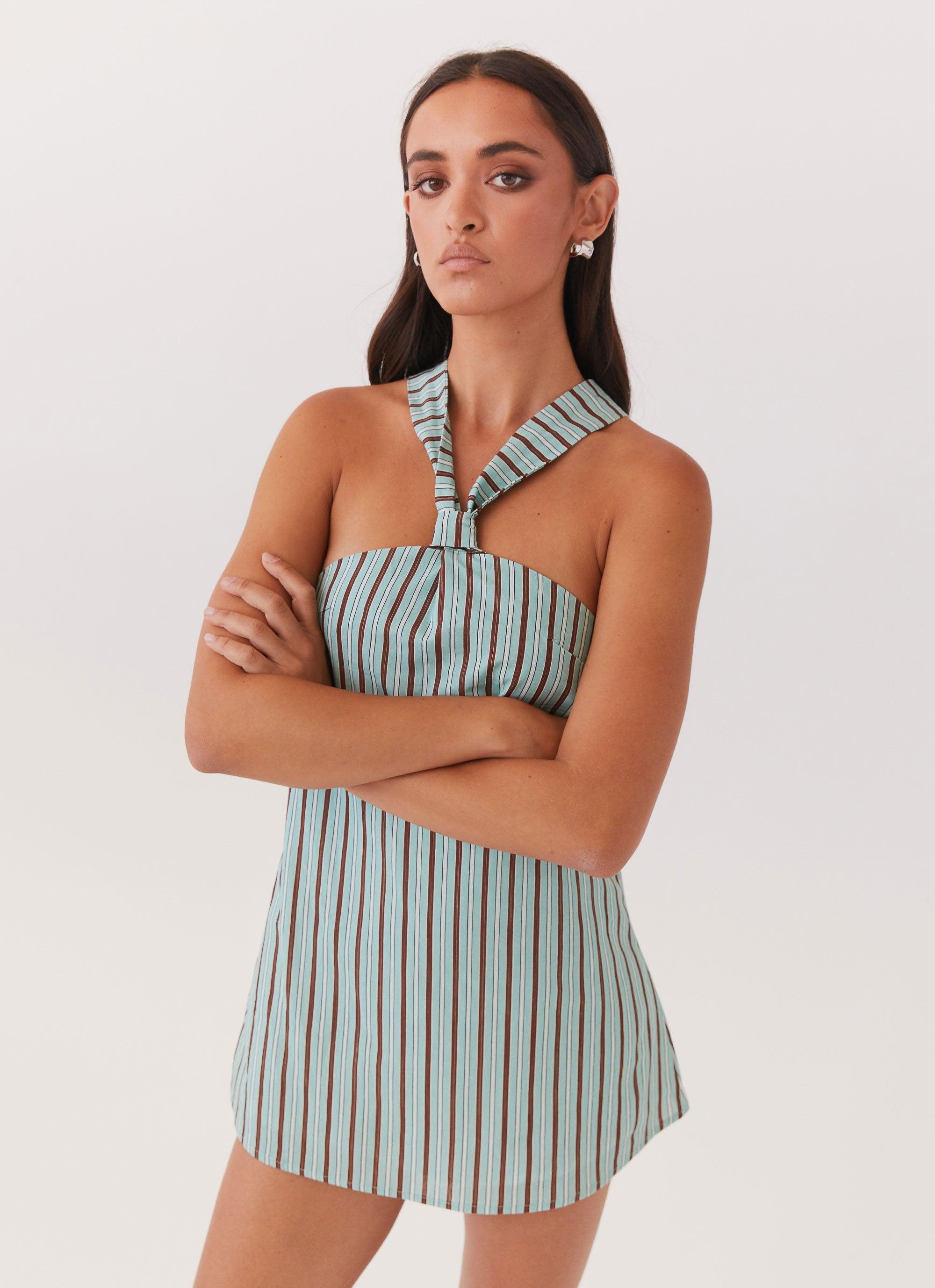 Keira Linen Mini Dress - Coastal Stripe Product Image