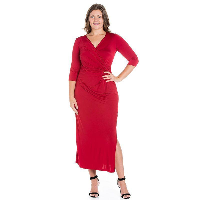 Plus Size 24seven Comfort Apparel Fitted V-Neck Side Slit Maxi Dress, Womens Black Product Image