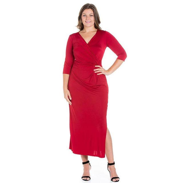 Plus Size 24seven Comfort Apparel Fitted V-Neck Side Slit Maxi Dress, Womens Product Image