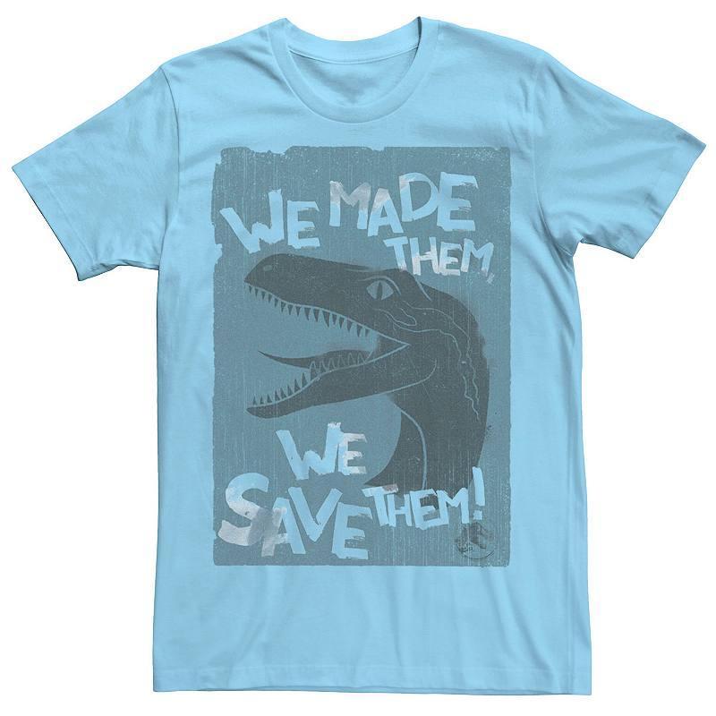 Mens Jurassic World 2 We Made Them, We Save Them! Tee Light Blue Product Image