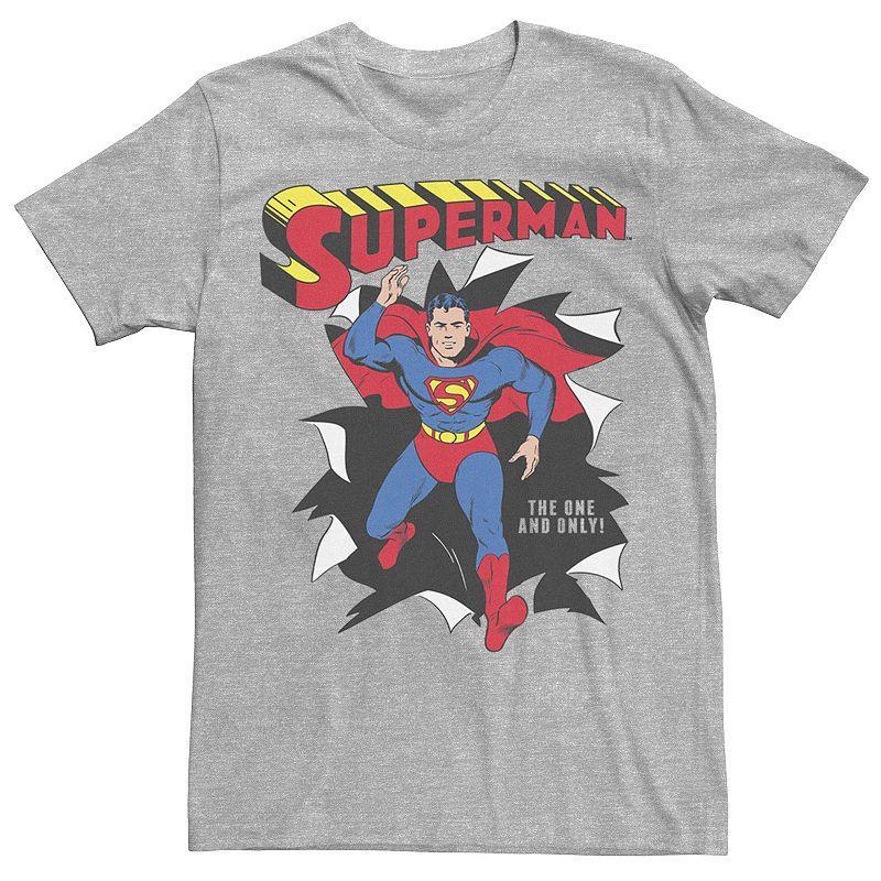 Mens DC Comics Superman Through Wall Poster Graphic Tee Athletic Grey Product Image