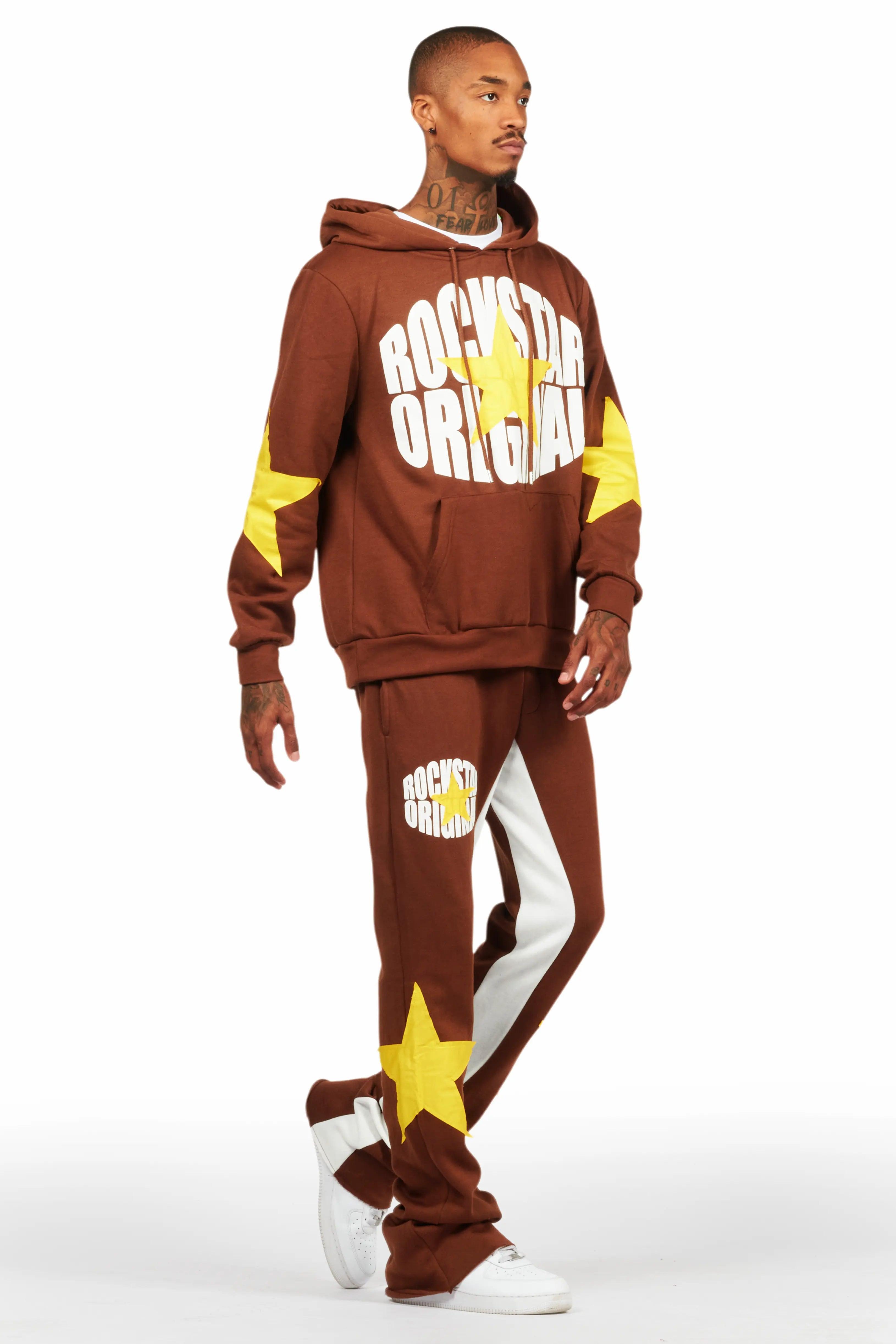 States Brown Baggy Stacked Hoodie Track Set Male Product Image