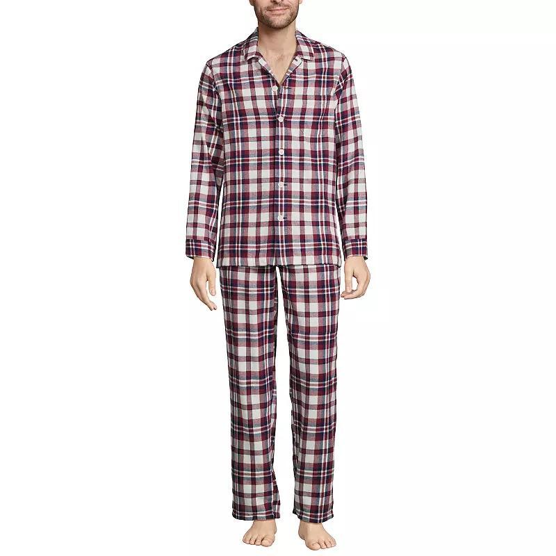 Mens Lands End Flannel Pajama Shirt & Pajama Pants Sleep Set Red Navy Plaid Product Image