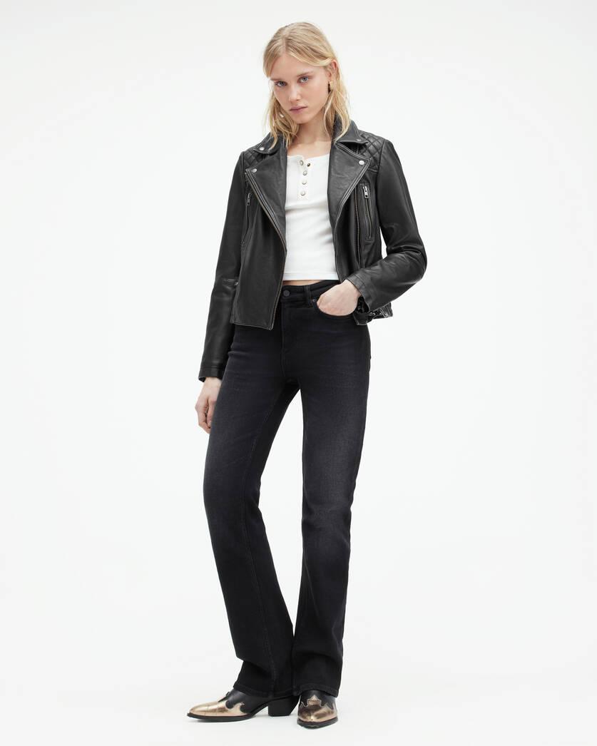 Cargo Distressed Leather Biker Jacket Product Image