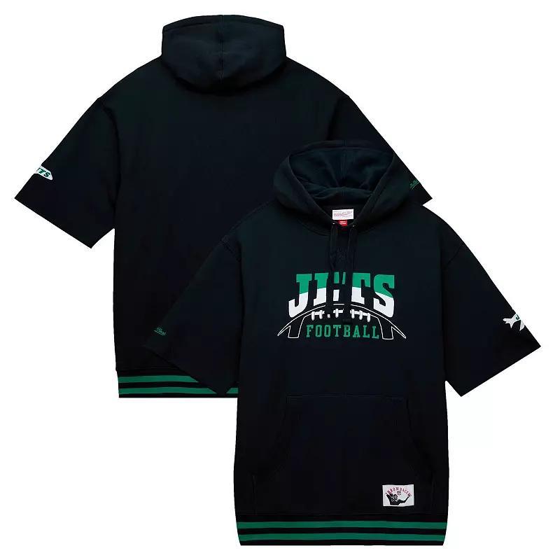 Mens Mitchell & Ness Black New York Jets Pre-Game Short Sleeve Pullover Hoodie Product Image