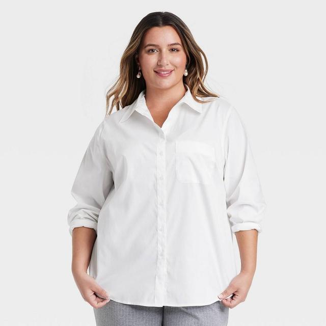 Womens Slim Fit Boyfriend Tailored Long Sleeve Button-Down Shirt - A New Day White XXL Product Image