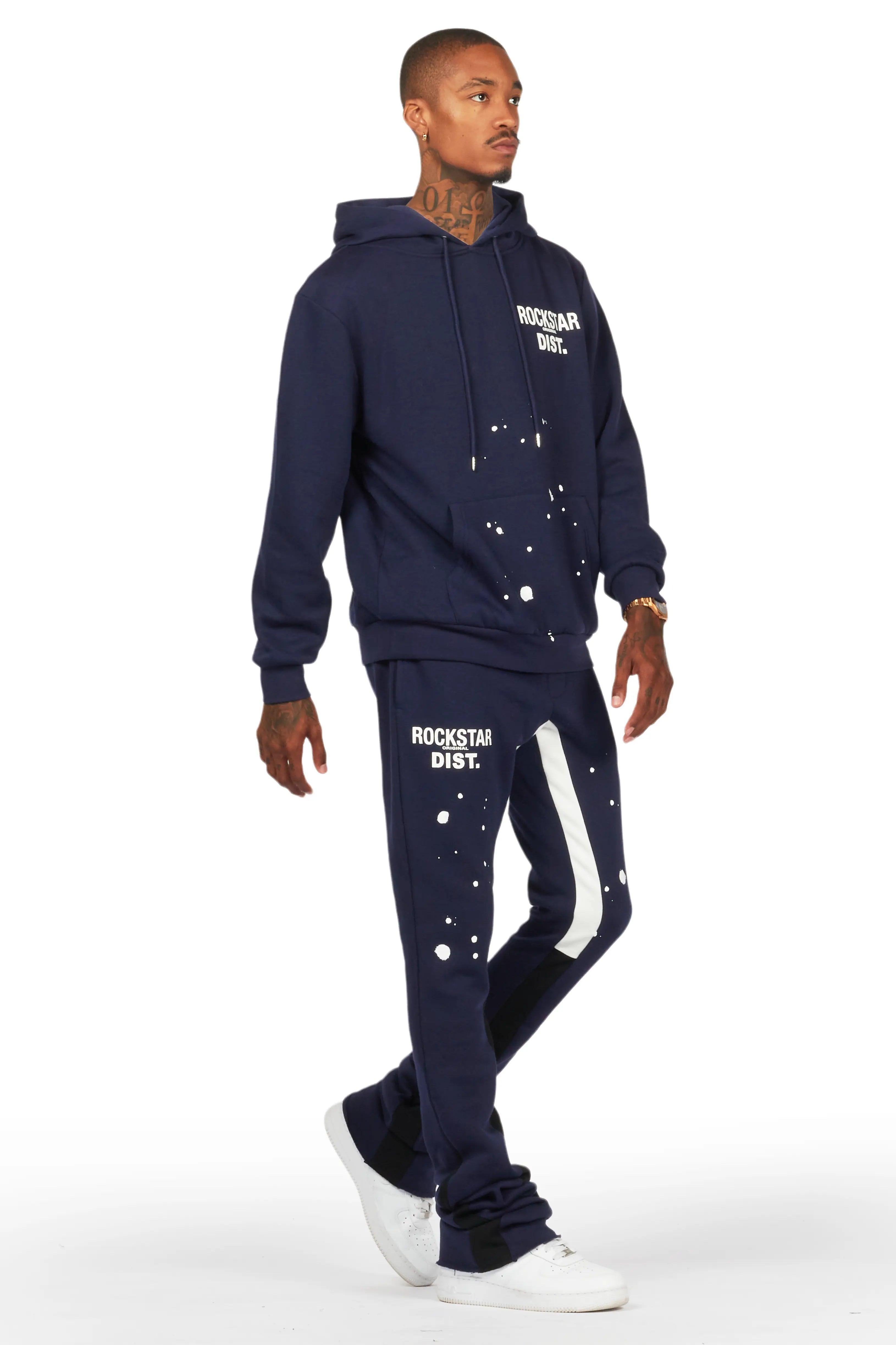 Raffer Navy Hoodie/Super Stacked Flare Pant Set Male Product Image