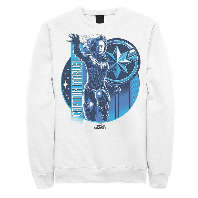 Mens Marvel Marvel Captain Marvel Reflective Blue Circle Logo Graphic Fleece Pullover Product Image