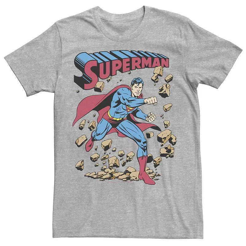 Mens DC Comics Superman Smash Rocks Vintage Poster Tee Blue Product Image